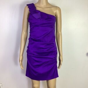Sportstaff Italy Purple Satin Ruched One Shoulder Dress Sz 8